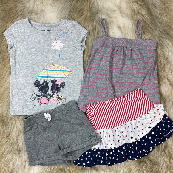 4T Girl Lot, Mickey & Minnie Top, Gap Tank, Shorts, & Stars & Stripes Skirt - Picture 1 of 10